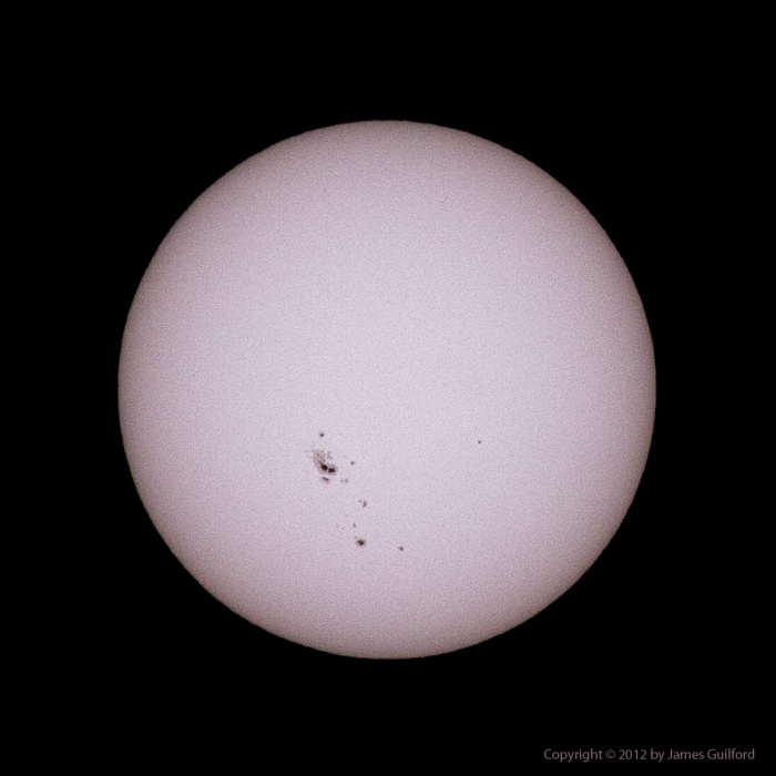 Photo: The Sun with sunspots July 12, 2012. Photo by James Guilford.