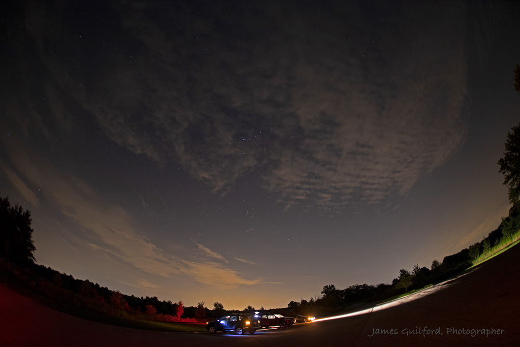 Photo: The night wasn't stellar Saturday for the 2018 Perseids Meteor Shower as viewed from Letha House Park West, Medina County. This fisheye view of observers leaving at 12:35 AM. Photo Credit: James Guilford.
