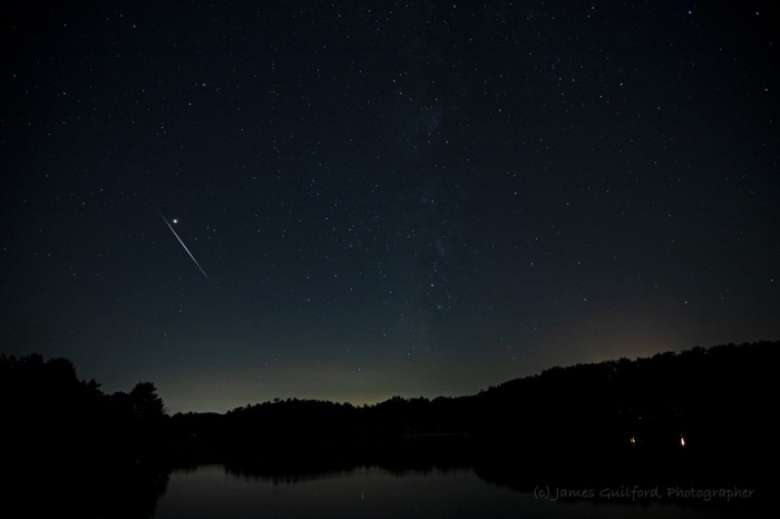 Photo: Sword of Mars: A Perseid fireball meteor streaks past the brilliant planet Mars in the skies over Findley State Park, Wellington, August 12, 2018, 1:03 AM. Photo Credit: James Guilford.